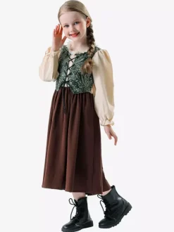 Costumes Oktoberfest Fête de la bière Enfants Ensemble Marron Robe Déguisement