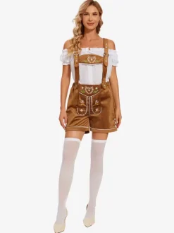 Costumes Oktoberfest Marron Femmes Pantalon Ensemble Déguisement