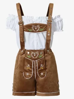 Costumes Oktoberfest Marron Femmes Pantalon Ensemble Déguisement