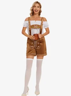 Costumes Oktoberfest Marron Femmes Pantalon Ensemble Déguisement