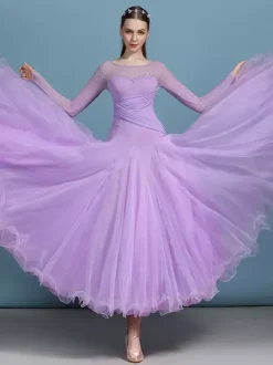 Costumes Robe de danse de salon bleu marine foncé femme élégant transparent en polyester soirée