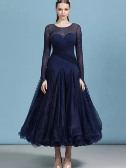 Costumes Robe de danse de salon bleu marine foncé femme élégant transparent en polyester soirée