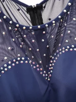 Costumes Robe de danse de salon bleu marine foncé femme élégant transparent en polyester soirée