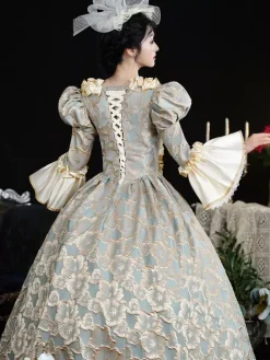 Costumes rétro bleu ciel clair pour femmes volants en dentelle couvre-chef en polyester robe rétro costume Marie-Antoinette vêtements vintage
