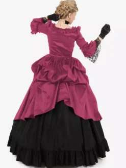 Costumes rétro bordeaux Robe en polyester en dentelle Tunique rétro femme Marie Antoinette Costume Party Robe de bal