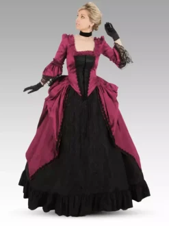 Costumes rétro bordeaux Robe en polyester en dentelle Tunique rétro femme Marie Antoinette Costume Party Robe de bal