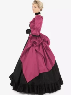 Costumes rétro bordeaux Robe en polyester en dentelle Tunique rétro femme Marie Antoinette Costume Party Robe de bal