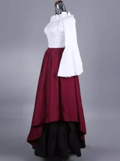 Costumes rétro bordeaux volants haut à carreaux en polyester pour femmes costume Marie Antoinette ensemble rétro robe de bal de fin d'année Bourgogne