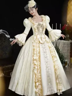 Costumes rétro champagne pour femmes volants en dentelle couvre-chef en polyester costume rétro de Marie-Antoinette costume du XVIIIe siècle
