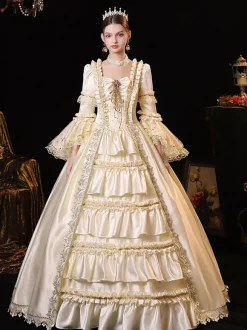 Costumes Rétro Champagne Robe Vintage Costume Marie Antoinette Femme Robe De Bal Mascarade Rétro Robe De Soirée Médiévale