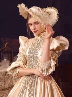 Costumes rétro champagne Robe en polyester Robe de bal de soirée pour femmes de style européen Marie Antoinette