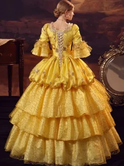 Costumes rétro dorés Robe en polyester Costume Marie Antoinette Robe de bal de mascarade gothique pour femmes
