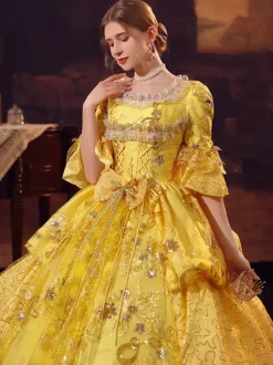 Costumes rétro dorés Robe en polyester Costume Marie Antoinette Robe de bal de mascarade gothique pour femmes