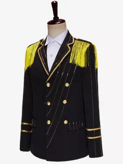 Costumes rétro homme Noir rouge Vintage haut élégant manches longues Polyester Polyester fibre pardessus rétro