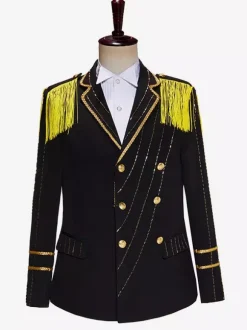 Costumes rétro homme Noir rouge Vintage haut élégant manches longues Polyester Polyester fibre pardessus rétro