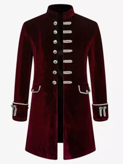 Costumes rétro à manches longues en jacquard en polyester vintage rouge pour homme Bourgogne