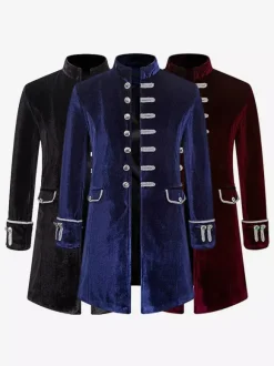 Costumes rétro à manches longues en jacquard en polyester vintage rouge pour homme Bourgogne