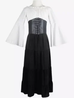 Costumes rétro noirs à lacets robe déguisement Marie Antoinette ensemble vintage femmes Bourgogne