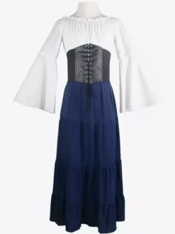 Costumes rétro noirs à lacets robe déguisement Marie Antoinette ensemble vintage femmes Bourgogne