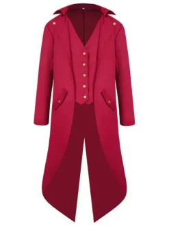 Costumes Rétro Opéra Homme Haut Bas Manteau Bouton Up Tuxedo Vintage Déguisements Halloween Bourgogne