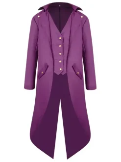 Costumes Rétro Opéra Homme Haut Bas Manteau Bouton Up Tuxedo Vintage Déguisements Halloween Bourgogne