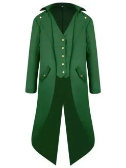 Costumes Rétro Opéra Homme Haut Bas Manteau Bouton Up Tuxedo Vintage Déguisements Halloween Bourgogne