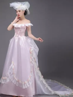 Costumes rétro rose clair chapeau à fleurs en Polyester pour femmes Costume occidental Marie-Antoinette vêtements Vintage