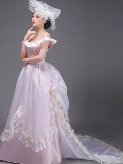 Costumes rétro rose clair chapeau à fleurs en Polyester pour femmes Costume occidental Marie-Antoinette vêtements Vintage