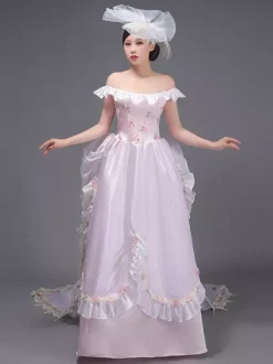 Costumes rétro rose clair chapeau à fleurs en Polyester pour femmes Costume occidental Marie-Antoinette vêtements Vintage