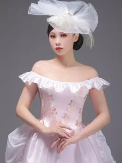 Costumes rétro rose clair chapeau à fleurs en Polyester pour femmes Costume occidental Marie-Antoinette vêtements Vintage