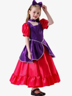 Costumes Rétro Rose Robe Élégante Femme Déguisement Vintage Manches Courtes