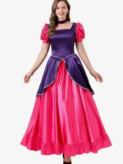 Costumes Rétro Rose Robe Élégante Femme Déguisement Vintage Manches Courtes