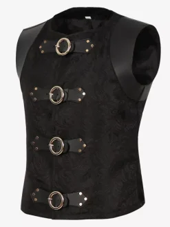 Costumes rétro sans manches en polyester vintage noir pour homme