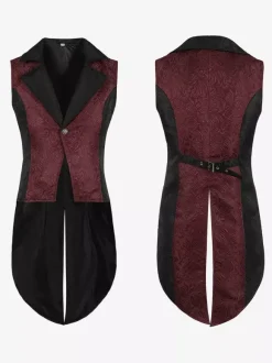 Costumes rétro sans manches en polyester vintage bordeaux pour homme Bourgogne