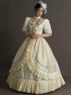 Costumes rétro vert chasseur chapeau à volants en Polyester pour femmes Costume Marie Antoinette robe de bal de fête rétro