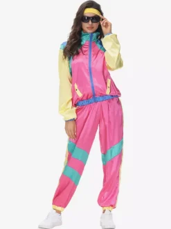 Costumes Vintage Rétro Roses Ensemble En Polyester Costume 1970s Ensemble Femme