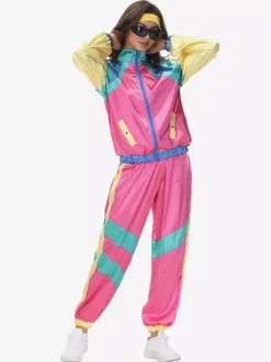 Costumes Vintage Rétro Roses Ensemble En Polyester Costume 1970s Ensemble Femme