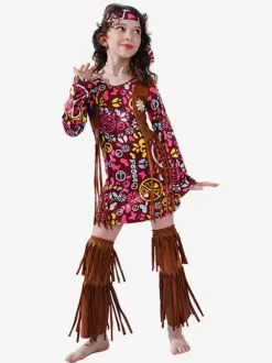 Costumes Vintage 1950s Pour Enfants Rouge Ensemble Halloween Fibre De Polyester Pour Fille Robe En Jambières