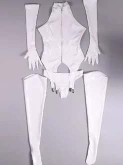 Costume Zentai Sexy Catsuit Polyester Blanc 4 Pièces