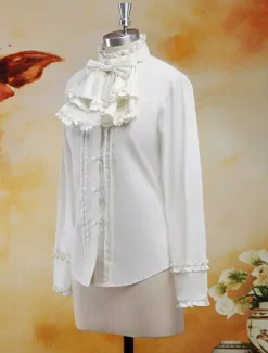 Coton Blouse manches longues Stand collier volants Bow Déguisements Halloween