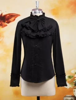 Coton Blouse manches longues Stand collier volants Bow Déguisements Halloween