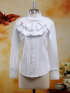 Coton Blouse manches longues Stand collier volants Bow Déguisements Halloween