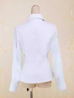 Coton blanc Lolita Blouse manches longues col Turn-down Bow Déguisements Halloween