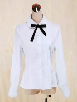 Coton blanc Lolita Blouse manches longues col Turn-down Bow Déguisements Halloween