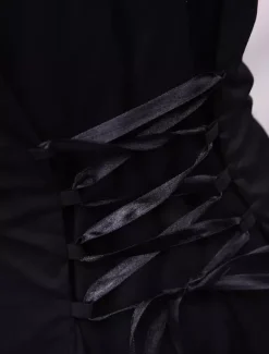 Coton noir Lolita Blouse manches longues Stand collier volants Bow Déguisements Halloween