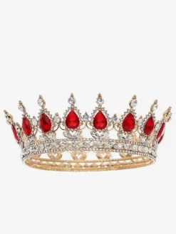 Couronnes et diadèmes rétro rouges style vintage en alliage et strass accessoire de princesse et de reine.