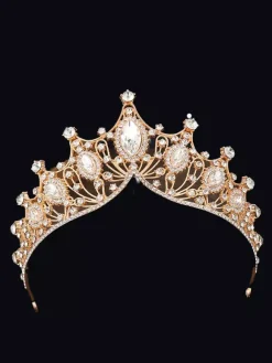 Couronne vintage dorée pour femme en alliage de cristal coiffe de reine et de princesse