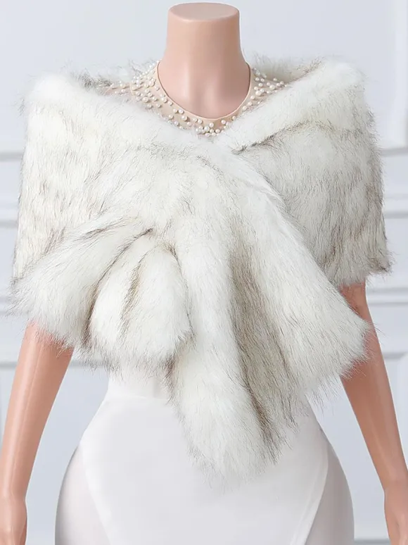 Couverture de mariage en fausse fourrure hauts blancs écru couverture de mariée