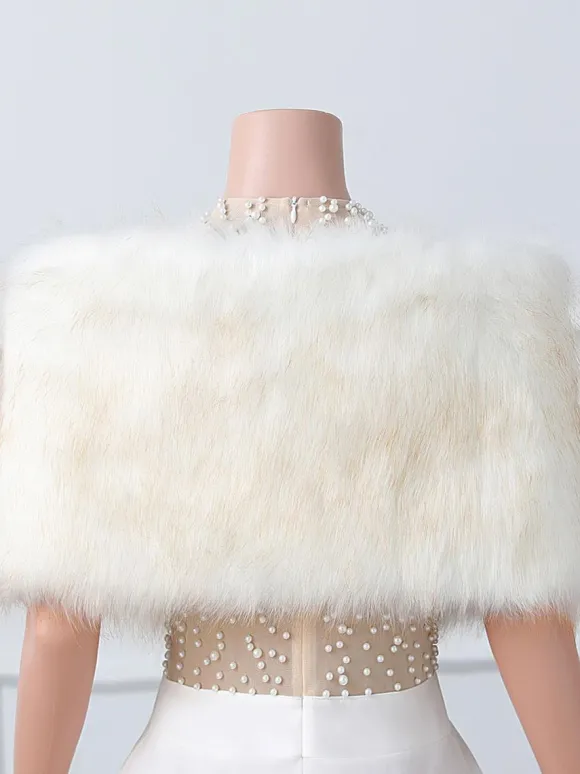 Couverture de mariage en fausse fourrure hauts blancs écru couverture de mariée