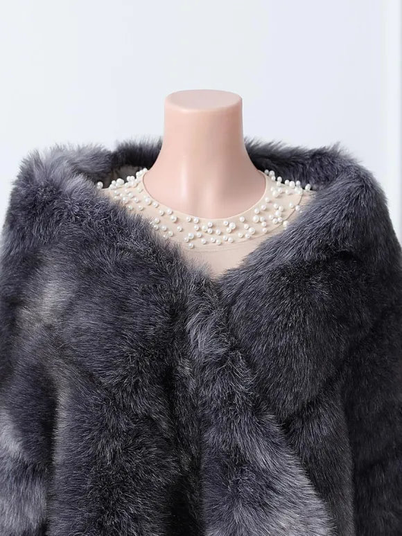 Couverture de mariée en fausse fourrure enveloppe de mariage noir et argent